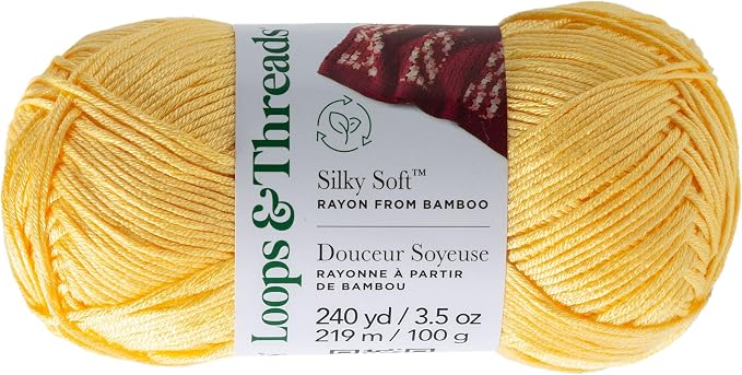 Loops & Threads Silky Soft Yarn - Yarn for Knitting, Crochet, Weaving, and Arts & Crafts - Yellow, Bamboo, 3.5 oz