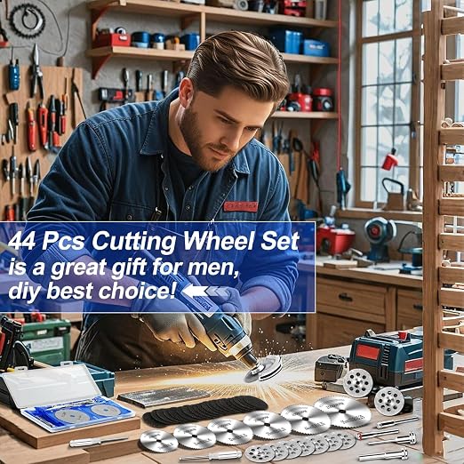 44Pcs Auxiren Cutting Wheel Kit for Dremel Rotary Tools, Mini HSS Circular Saw Blades Cutter, Resin Cutting Discs, 545 Diamond Cut Off Wheels for Cutting Wood, Metal, Plastic, PVC, Glass, Tile, Stone