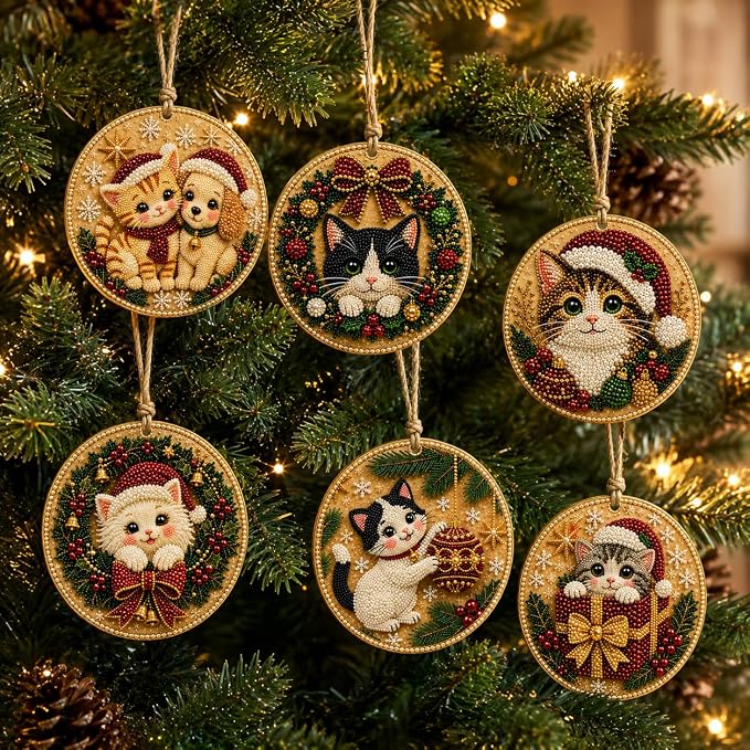 6Pcs Christmas Wooden Ornaments DIY Pearl Diamond Painting Kit (Christmas14)