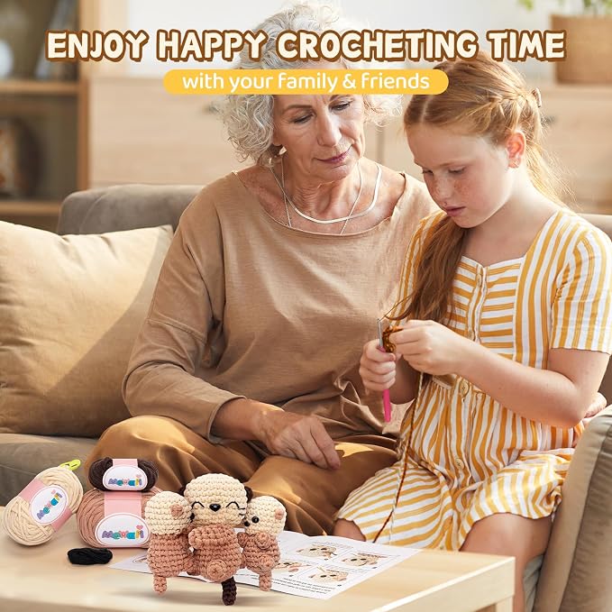Mewaii Crochet Kit for Beginners, 3 Pack Sea Otter Craft Set | 40% Extra Yarn, Video Tutorial, Pre-Started Piece, Beginner Friendly, Family Craft Gift for Adults & Kids