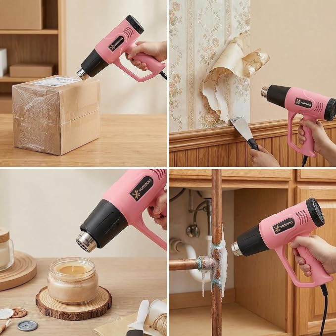 900W Pink Heat Gun, Digital Display 100-650°C Adjustable Hot Air Gun Kit