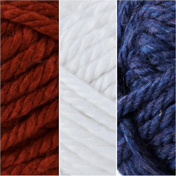 Lion Brand Yarn, Hometown Super Bulky Yarn for Crochet and Knitting, Americana Pack, Red White Blue, 12 Skeins, Fourth of July Crafts, Decor, USA 250 Anniversary