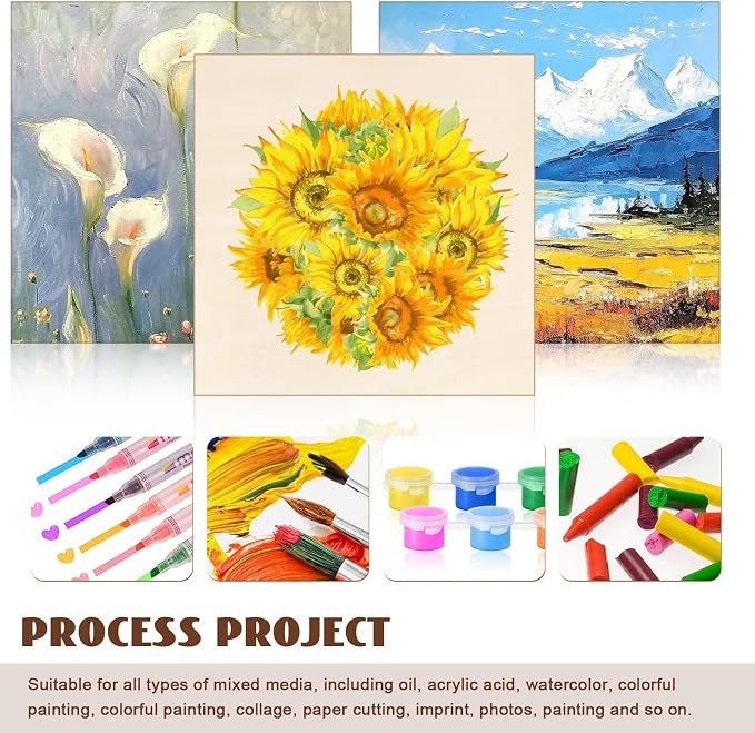 FSWCCK 12 Pack 8 x 8’’ Wooden Panel Boards, 0.79’’ Deep Unfinished Wood Canvas Panels for Crafts, Painting Canvas, DIY Art Projects, Pouring Arts
