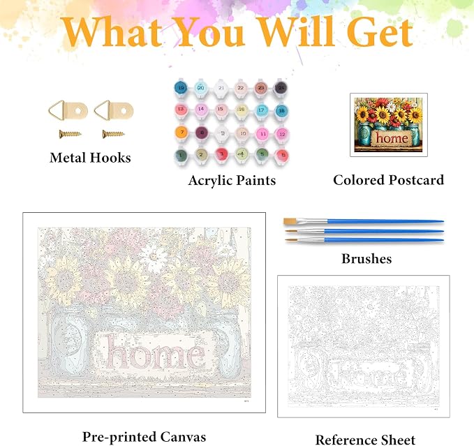 Paint by Numbers Kit for Adults, Sunflower & Home Design, 16x20 Inch