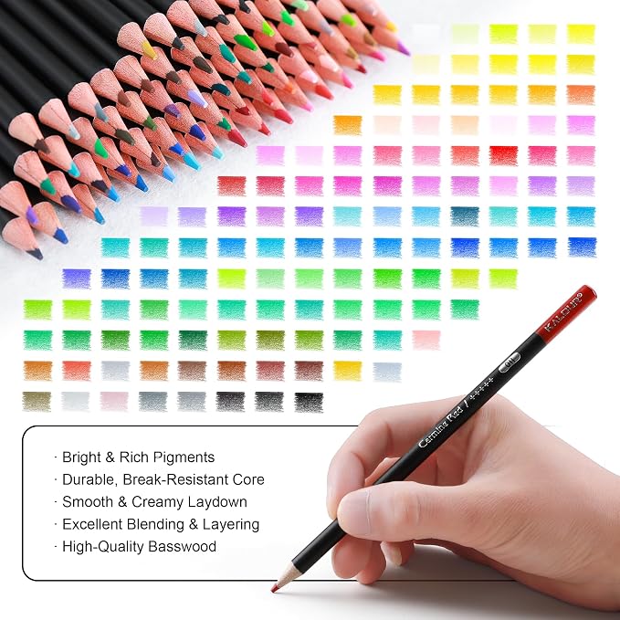 KALOUR 120 Colored Pencils Set with Carry Case, Sketchbook, Blender, Sharpeners & Color Chart, Oil-Based Soft Core,Professional Art Supplies for Adults and Artists