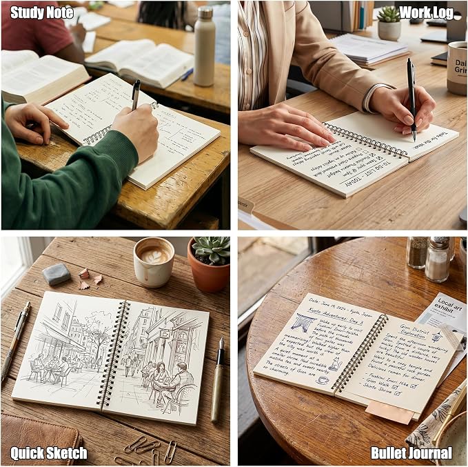 EOOUT 3 Pack Blank Spiral Notebooks B6 Sketchbooks, 140 Pages / 70 Sheets, Unlined Journals 5 x 7in 100GSM for Drawing, Art, Students, Office (Kraft)