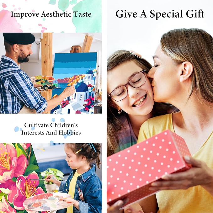 4 Pack Framed Paint by Numbers Kit for Adults with Wooden Easel, Flowers Easy Paint by Number Kits with Frame, DIY Acrylic Watercolor Adult Paint by Number Kits on Canvas for Home Decor 8x12 Inch