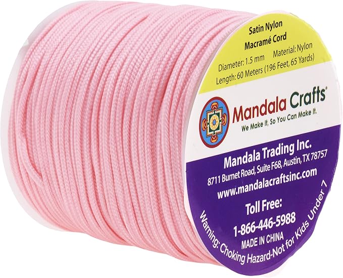 Mandala Crafts 1.5mm Pink Rattail Nylon Satin Cord for Jewelry Making
