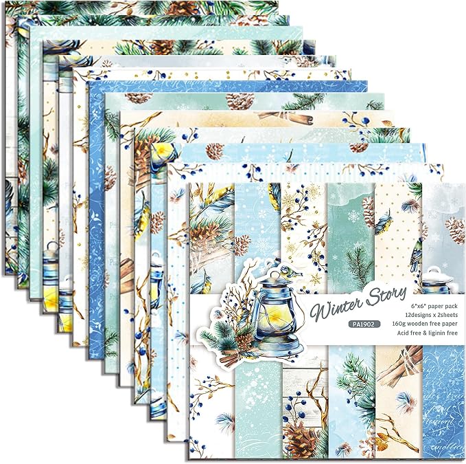 Christmas Pattern Scrapbook Paper, 6 Inch Card Production Supplies, 24 Sheets Single Sided Acid-Free Cardstock Greeting Card, Handmade Gift Journaling Craft Kits (B-style)