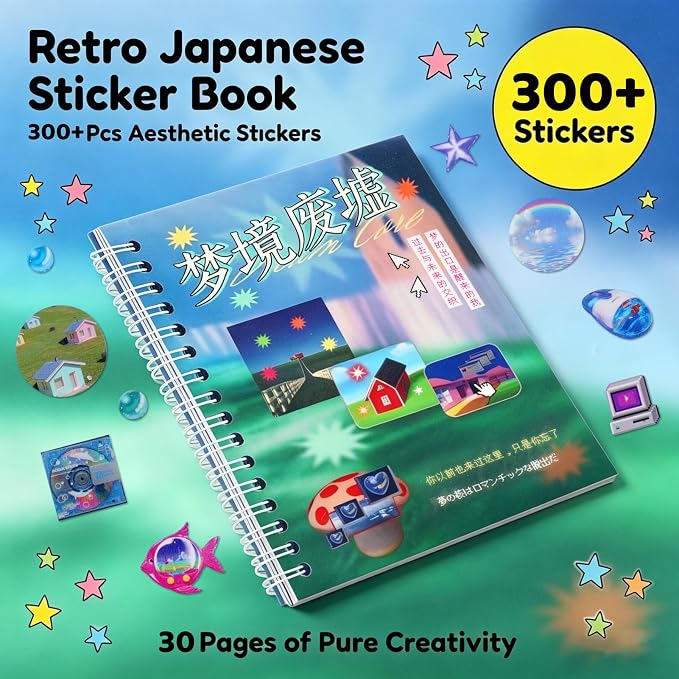 Tmtains 30 Sheets Japanese Sticker Book for Scrapbook 300+Pcs Heisei Retro Vintage Korean Stickers for Journaling Aesthetic Japanese Sticker Book for Adults DIY Junk Journal Gifts (Dream Ruins)