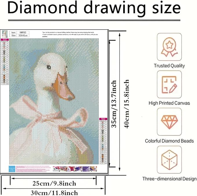 5D Diamond Painting Kits for Adults Beginner, Cute Duck Bow Diamond Art | Full Drill Round Gem Art Paint by Diamonds Dots Crafts Kits for Home Wall Decor 12x16inch