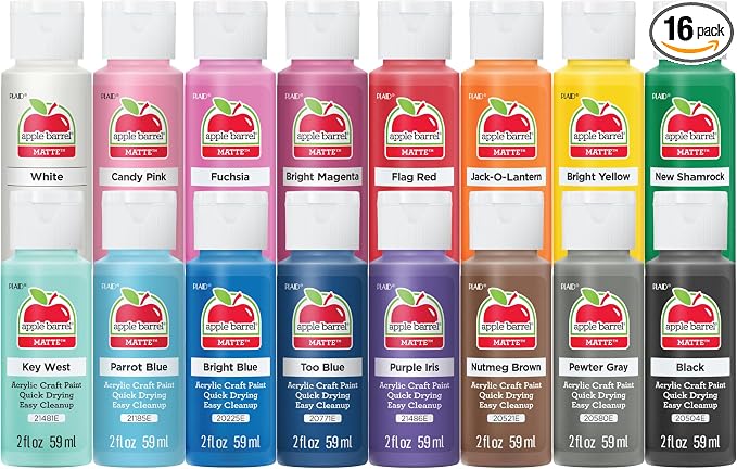 Apple Barrel, Vibrant Spectrum Collection Acrylic Craft Paint, Promoabiii, each, 16 assorted matte colors, 2 Fl Oz, 16 Count