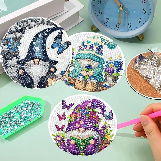 8 Pack Diamond Art Coasters Kits - Gnomes Diamond Painting Coasters Kits
