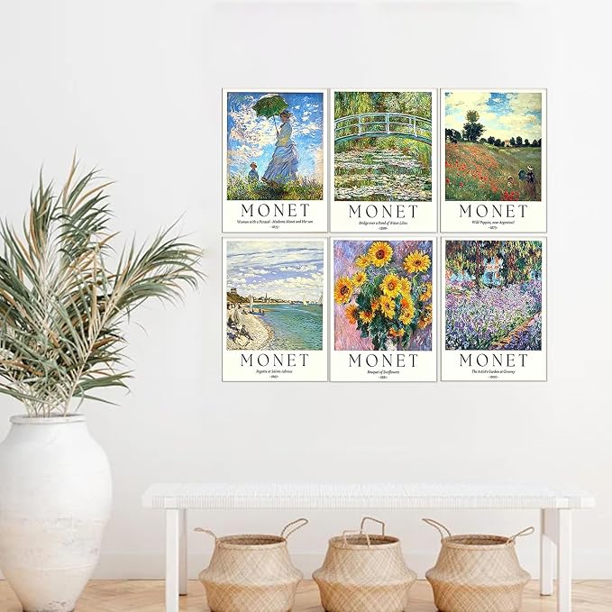 6 Pack Monet Paint by Numbers Kit for Adults Beginner (Without Frame)