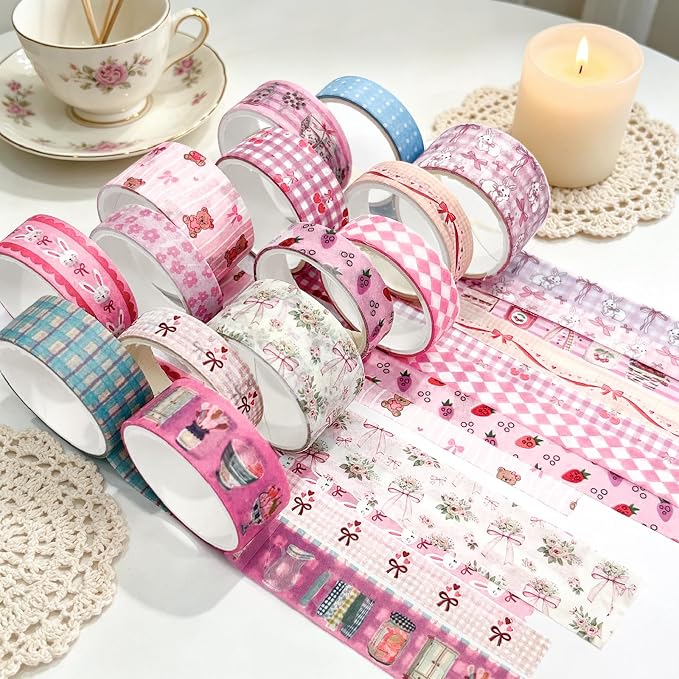 Bomichi Washi Tape Set - 42 Rolls Cute Pink Bow Decorative Scrapbook Tape