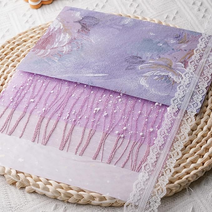 15Pcs Handmade Scrapbook Art Paper Craft Textured Colorful A5 sheet Mesh Special Paper Mix for Scrapbooking Junk Journal Journaling Supplies DIY Materials,5.8x8.2 inches (Purple)