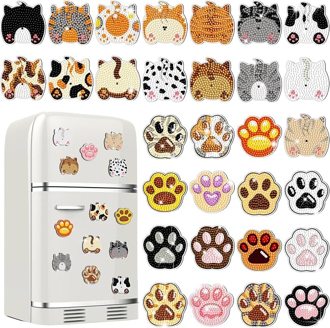 Remuuly 30 Pcs Cat Paw Butt Diamond Painting Magnets Diamond Art Magnet Kit | Cute Diamond Art Kits for Adults, 5D Rhinestone Refrigerator, Fridge Magnetic Sticker, Diamond Club Gift, Beginner DIY Crafts