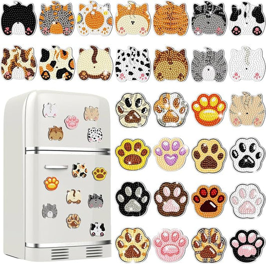 Remuuly 30 Pcs Cat Paw Butt Diamond Painting Magnets Diamond Art Magnet Kit | Cute Diamond Art Kits for Adults, 5D Rhinestone Refrigerator, Fridge Magnetic Sticker, Diamond Club Gift, Beginner DIY Crafts