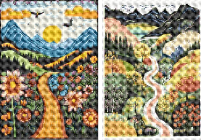 DOTSOPS 2 Pcs Landscape Diamond Art Painting Kits Round Full Drill | DIY Gem Art Paint by Diamonds for Adults,Beginner Home Wall Decoration Living Room Women Gifts (11.8 x 15.7 Inches)