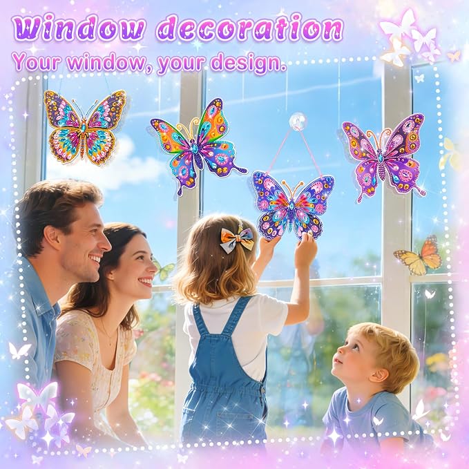 Diamond Painting Kit for Kids Butterfly Suncatcher Window Gem Art and Craft