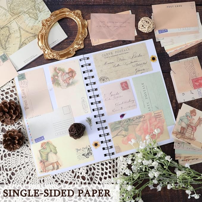 GNILLKO 445 PCS Vintage Scrapbook Supplies Kit | Scrapbook Paper Junk Journal Supplies with 40 Sheet Flowers Stickers for Planner, Bullet Journaling, Junk Journal