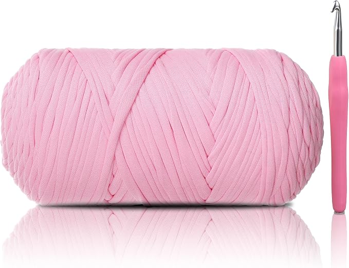 2 Pack T-Shirt Yarn - Together 800g/236 Yards Elastic Fabric Crochet Cloth T-Shirt Yarn, Thick Hand Knitting Yarns for Crocheting Bags/Rugs/Baskets/Craft Project (Modern, 1-Pink)