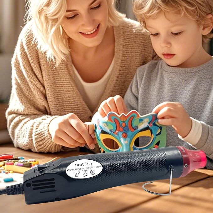 Mini Heat Gun for Crafting, 300W Heat Gun with Variable Temperature Settings Fast Heat Hot Air Gun Tool for Crafting, 6.56Ft Long Cable Heat Gun for Craft Dryer, Drying Paint, Shrink Tubing - Black