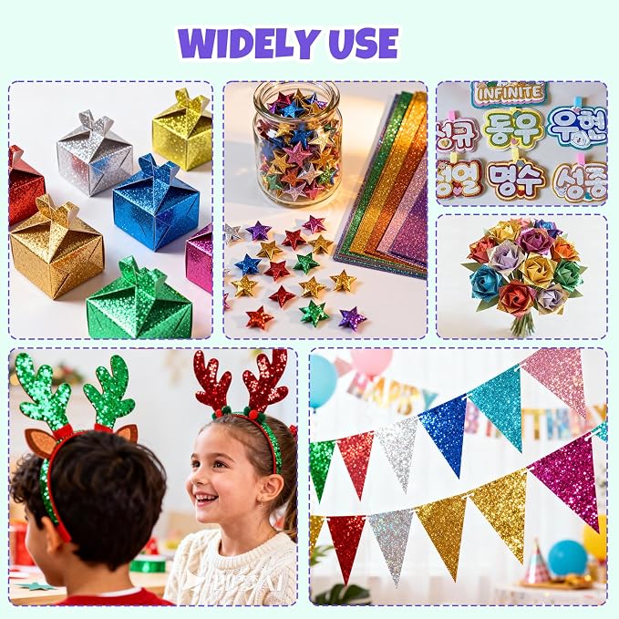 TUXIYA 100 Sheets 5" X 7" Glitter Cardstock,50 Colors 250GSM Card stock