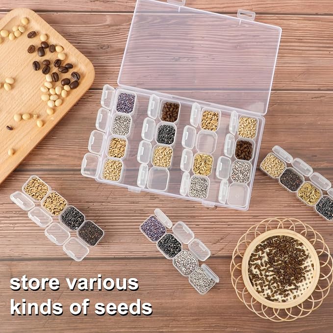 SGHUO Diamond Painting Storage Boxes 3 Pack 28 Grid Plastic Bead Organizer | Clear Plastic, Divided Compartments, for Diamond Art Beads Jewelry and Craft Supplies, Portable Project Storage