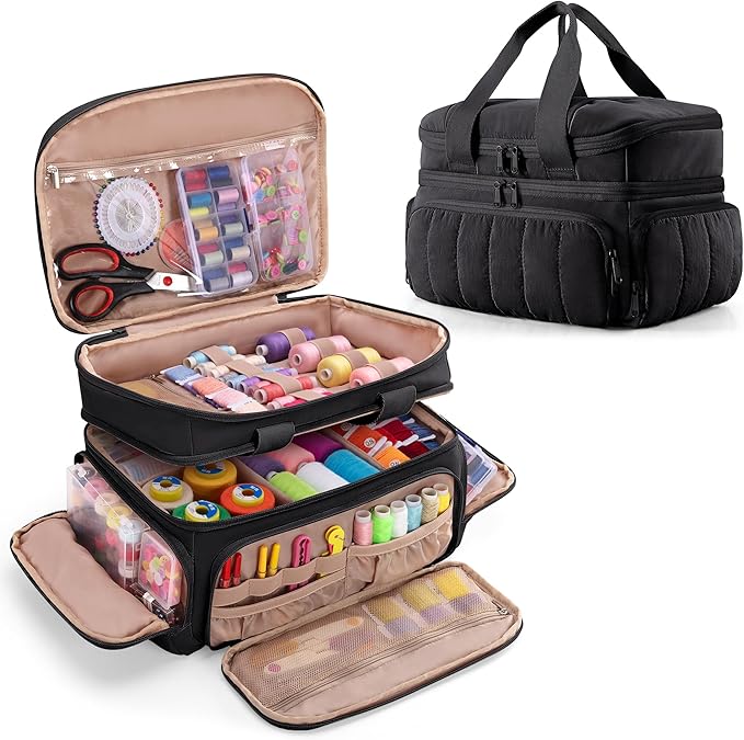 Marscamd Sewing Organizer Bag with Detachable Dividers, Black (Bag Only)