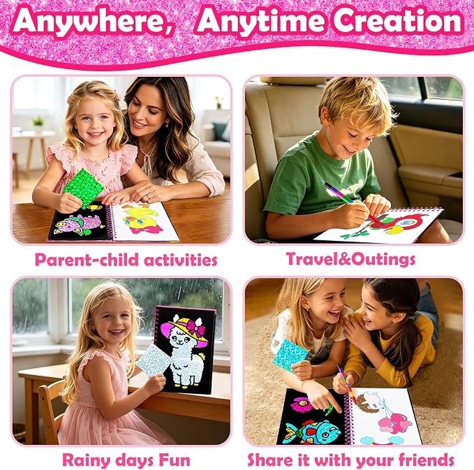 FUNNYB&G Foil Art Craft Kit for Kids, Sparkly Birthday Gift Toy for Kids | No Mess, Kids Ages 4-10 Create Sparkling Artwork, A Creative Gift for Birthdays, Holidays, Travel Activities,Screen-Free Fun