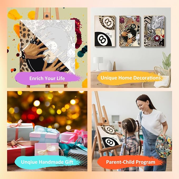 Mandun Leopard Paint by Numbers Kit for Adults, 3 Pack, 7.8x11.8 inch | DIY Painting Kits Crafts for Adults, Relieve Stress, Frame Canvas, Wooden Easel, Gift Box, Home Wall Decor