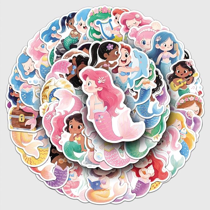 50PCS Mermaid Stickers, Waterproof Vinyl Decals, Ocean Themed Stickers for Water Bottles, Laptops, Scrapbooking(Mermaid)