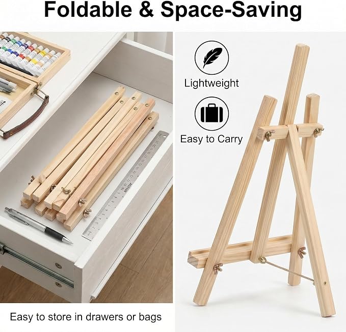 4 Pack Tabletop Wooden Easels, 11.8 Inch Adjustable Foldable | Foldable Adjustable Stand For Painting, Photos, Signs, Crafts, Classroom Or Display Use