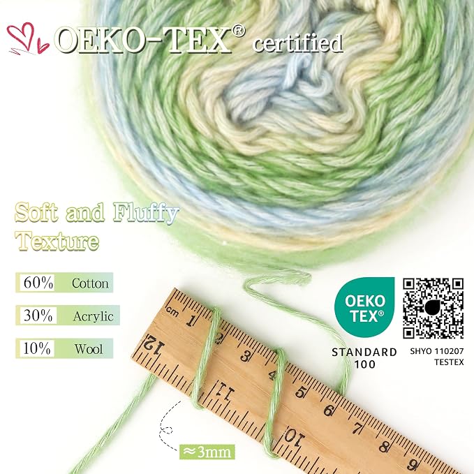Katech Gradient Cake Yarn for Crocheting-Fairyland Yarn-Soft Ombre Yarn | 4x100g 60% Cotton 30% Acrylic 10% Wool-Multicolor Rainbow Cotton Crochet Yarn for Scarves, Shawls, Blankets, and Garments(F)