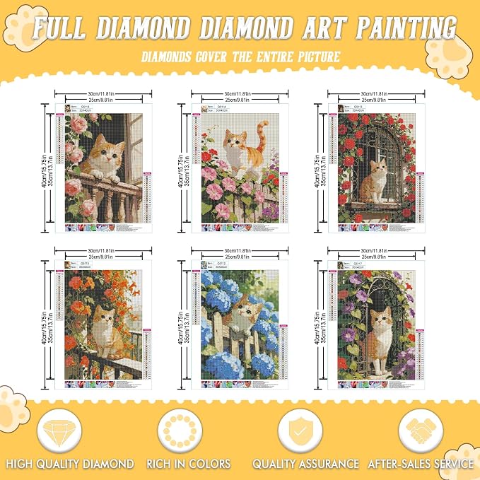 DOTSOPS 5D 6 Pcs Cat Diamond Painting Kits for Adults Diamond Art Kits | Crafts DIY Round Full Drill Painting,Gem Art for Beginner,Home Wall Decor Gift 11.8 x 15.7 Inches