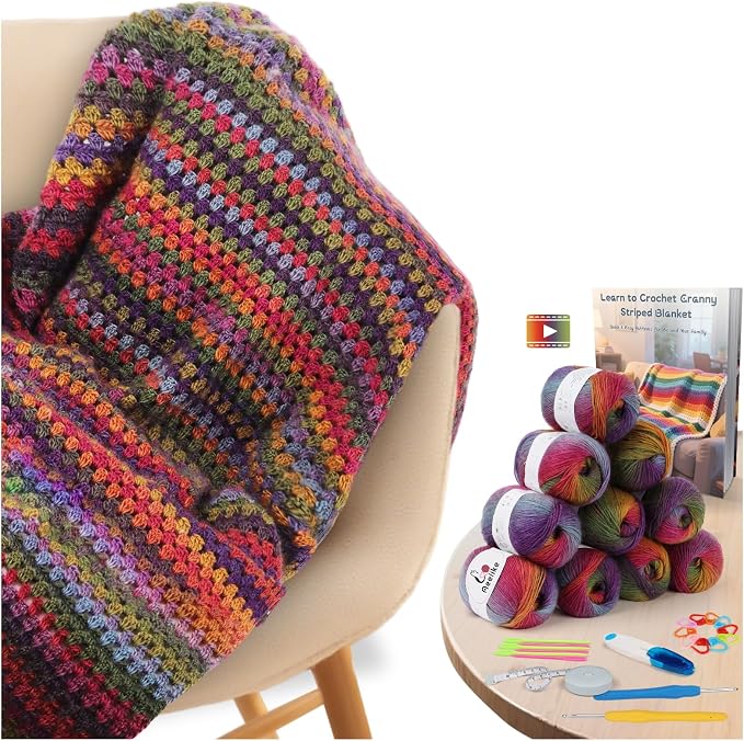 Aeelike Crochet Blanket Kit for Adults Advanced,Boho Vintage Blanket Craft
