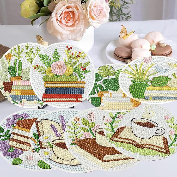 mrpwnle 8 Pcs Diamond Art Coasters Kits DIY Book Diamond Painting Coasters