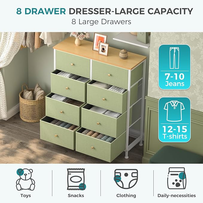 OLIXIS 8 Drawer Storage Dresser for Bedroom, Closet Organizers Units