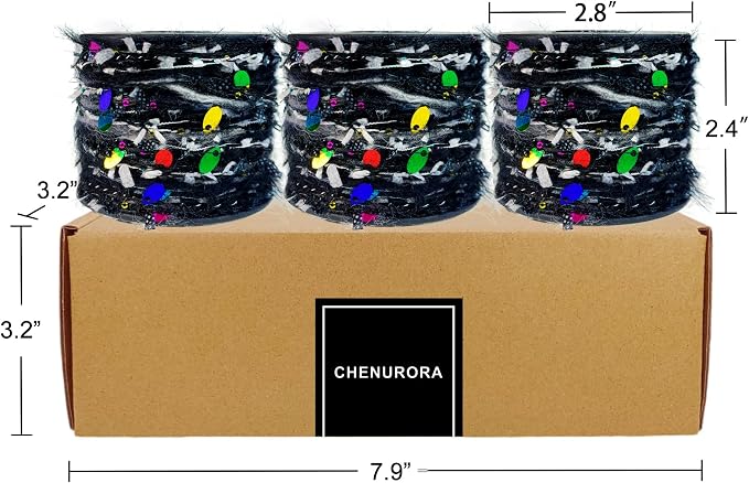 Artisanal Yarn Collection Multifiber Fancy Yarn with Sequins & Iridescent Shimmering Threads for Knitting Crocheting Crafts DIY, Set of 3 Rolls (Black with Rainbow Sequins)