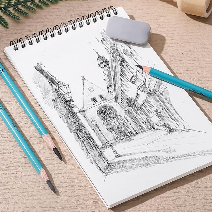 12 Pack Small Sketch Books, 5.5 × 8.5 in, Spiral Bound, 100gsm | Acid-Free 30 Sheet Pads, Micro-Textured Paper, Flat-Lay Top Spiral, for Kids, Beginners & Artists