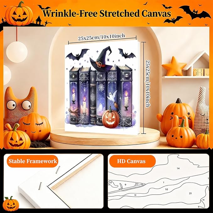 Arttoplus Halloween Framed Paint by Numbers Kit for Adults 10x10inch, Book | Adult Paint by Number Kits on Canvas with Easel for Beginner & Kids Ages 8-12, Easy Acrylic Oil Painting Kits for Home Decor