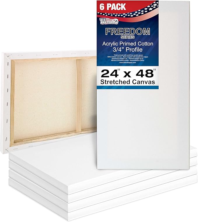 U.S. Art Supply 24"x48" Stretched Canvas for Painting, 3/4" Profile, 6-Pack