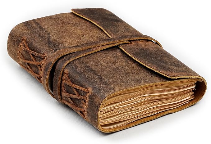 LEATHER VILLAGE Leather Journal Edge Cut, Distressed Brown 7x5.