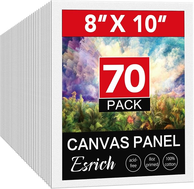 ESRICH 70 Pack 8x10 Primed Canvas Boards Bulk for Acrylic Painting | Blank Cotton Acid-free Surface, Gesso Primed for Oil, Watercolor. Painting Supplies for Classrooms, Paint Parties and Homes
