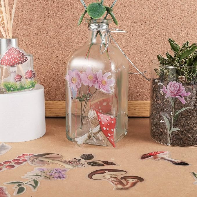 pengxiaomei 200 Pcs Floral Scrapbooking Vintage Stickers, Self-Adhesive Flowers Stickers for Journaling Card Making Scrapbook Style Wall Notebook Letters Window DIY (Mixed Style) Assorted, Multicolor | Flower, Plant & Mushroom Designs; For Journaling, ...