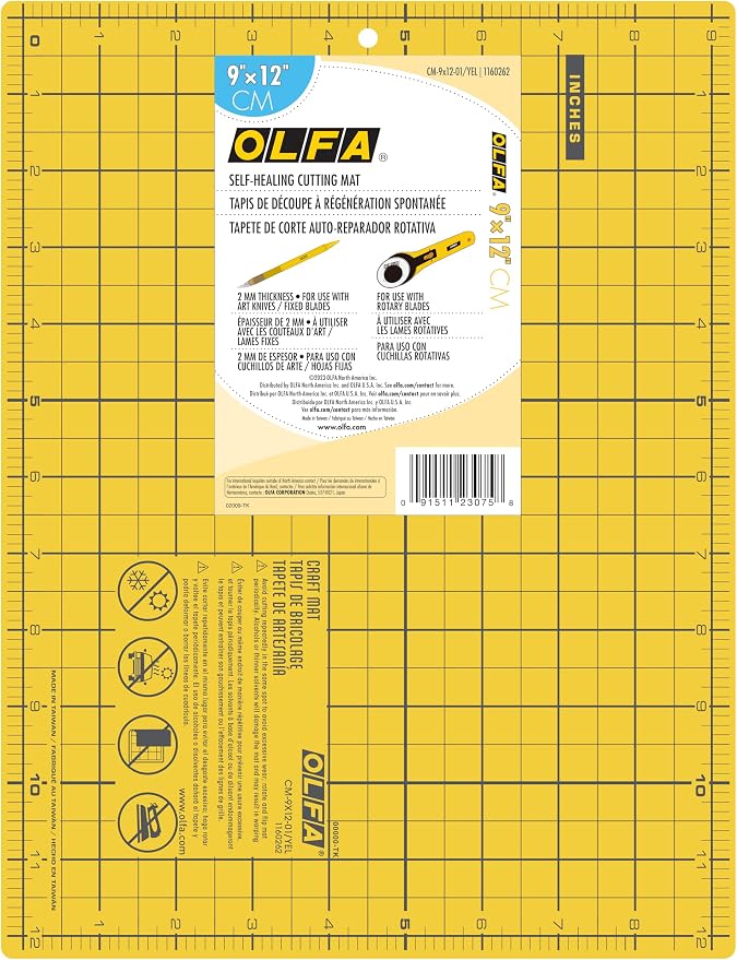 OLFA 9x12" Double-Sided Self-Healing Cutting Mat (CM-9X12-01/YEL) - 2mm