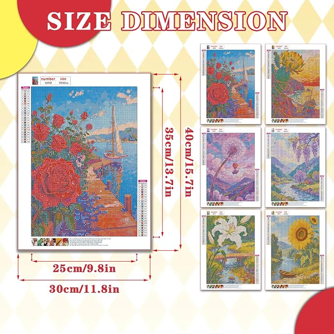Leatrice 6 Pack Flower Diamond Painting Kits for Adults 5D Diamond Art Kits
