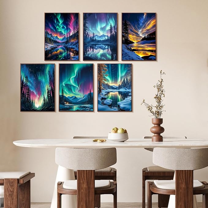 6 Pack Paint by Numbers Kit for Adults Without Frame 10x14 Inch, Aurora | Starry Sky Adult Paint by Number Kits on Canvas, DIY Acrylic Painting by Numbers, Stress Relief Gift, For Home Wall Decor