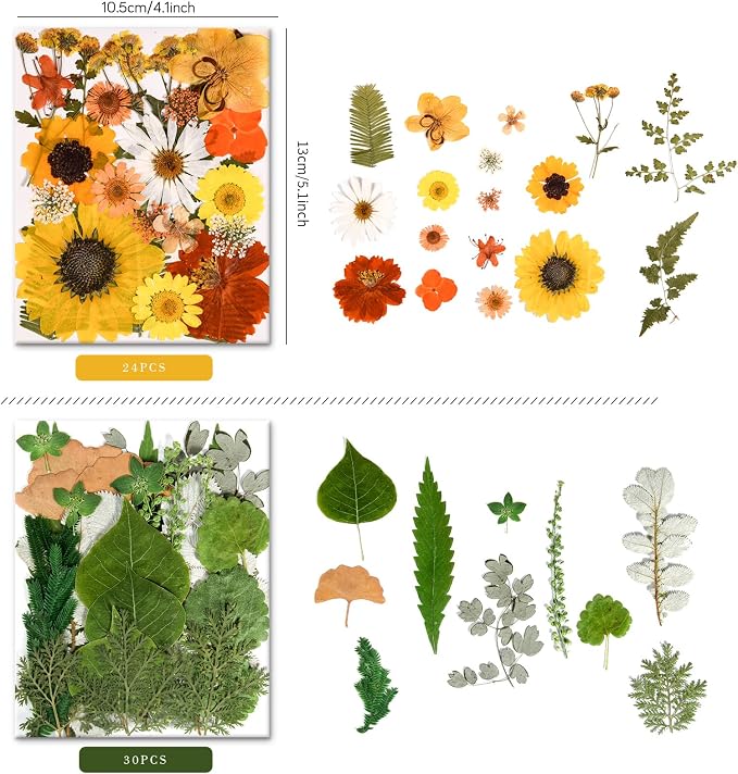 150PCS Pressed Dried Flowers Dry Leaves for DIY Crafts, Colorful